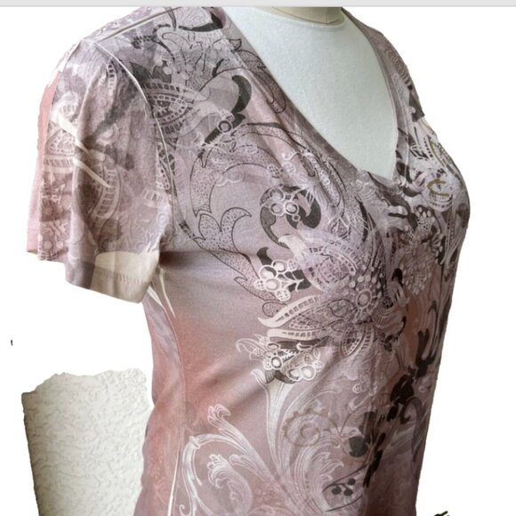 Appropriate Behavior - Smokey Pink Taupe Gold Paisley Tee Size XL (16-18) - Picture 6 of 12